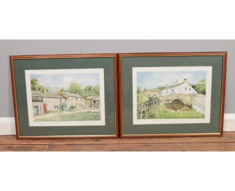 After John Rudkin, a pair of framed limited edition prints, Malham and Arncliffe. Both signed by the artist. 29cm x 39cm.  