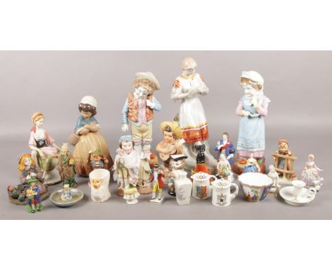 A collection of mainly ceramic figures, to include 20th century figure, Lladro and Goebel examples.  Restoration and damage t