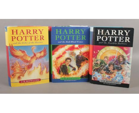 Three Harry Potter 1st editions. To include Half-Blood Prince with miss-print on page 99, Deathly Hallows, and the Order of t