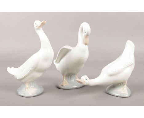 Three Nao porcelain figures of ducks.  