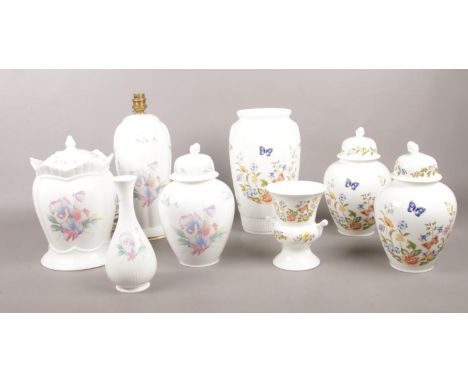 A collection of Aynsley ceramic's. 'Cottage Garden' 'Little Sweetheart'. Table lamp, large vase, lidded jars, bud vase etc.  