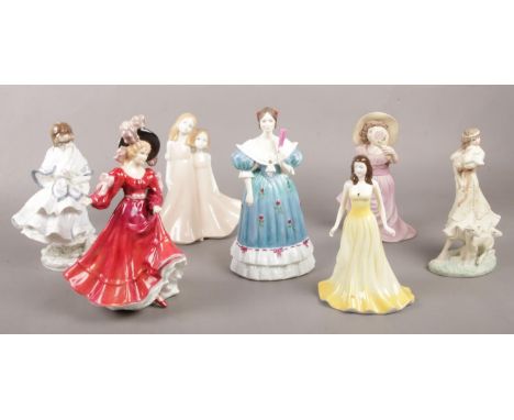 Seven assorted figurines. Royal Doulton 'Patricia' HN 3365, Royal Worcester 'Friendship', Coalport 'Laura Secord' limited edi
