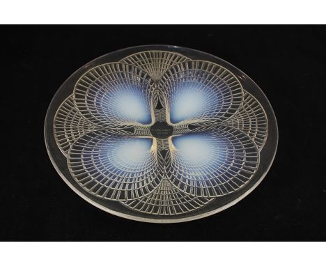 A Rene Lalique Coquilles opalescent glass plate, the centre engraved R Lalique France 3010, 26.7cm diameter, (a/f)
