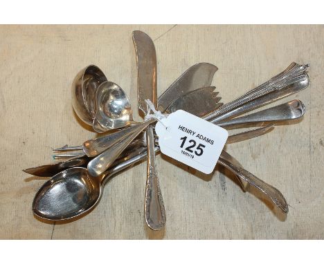 A collection of George III and later silver servers including a George III Scottish silver sauce ladle, Edinburgh 1818, a lon