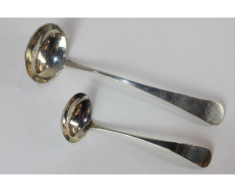 An early 19th century Scottish provincial silver sauce ladle, Old English pattern handle with engraved initial, maker George 