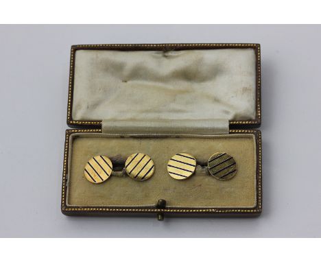 A pair of 18ct gold and blue enamel cufflinks in fitted case, 9g