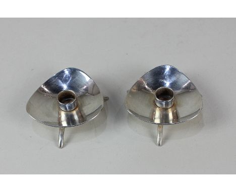 A pair of Danish silver candlesticks / taper sticks by Cohr, of triangular form on tripod base, 6cm