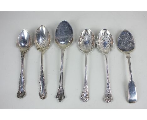 A pair or Victorian silver caddy spoons, makers James Dixon &amp; Sons Ltd, Sheffield 1898, together with four other Victoria