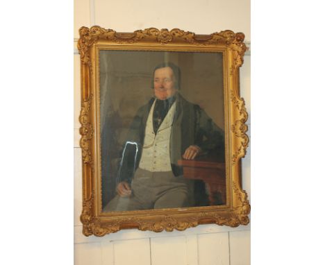 19th century, probably Portuguese school, portrait of a gentleman dressed in white waistcoat and black jacket, oil on canvas,
