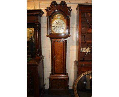 A George III inlaid oak longcase clock, maker Richard Deaves, Whitchurch, Shropshire, the 12 1/4 inch domed brass face with s