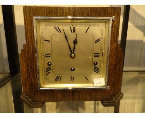 Vintage oak cased Westminster chime mantle clock, with key and pendulum