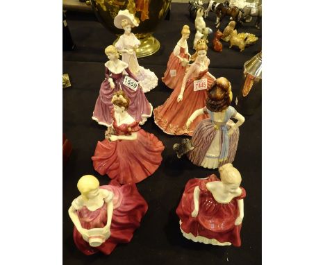 Collection of ceramic lady figurines including Royal Doulton, Coalport and Goebel