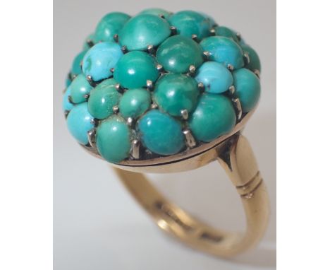 22ct yellow gold turquoise set ring, size K 