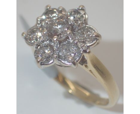 18ct gold seven stone set diamond daisy cluster ring, approximately 1.50ct diamond, size K, RRP £4500