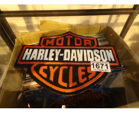 Cast iron Harley Davidson sign, L: 23 cm