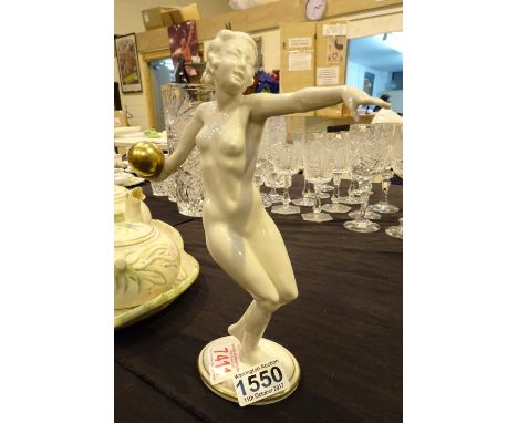 Hutschenreuther ceramic Art Deco style lady dancer with ball A/F - 25cm   CONDITION REPORT:  The hand holding the ball has be