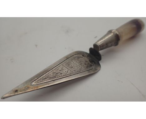 Presumed silver trowel bookmark with Blue John handle 