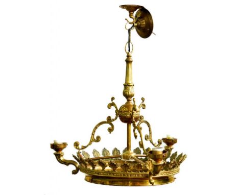 A VICTORIAN STYLE BRASS CHANDELIER, APPROX 55CM H 