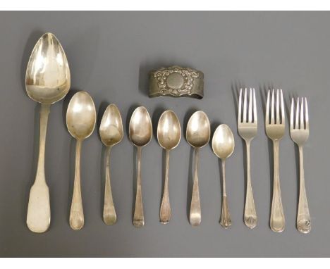 A quantity of mixed silver flatware &amp; a napkin ring, 250g