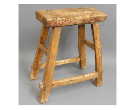 An 18th/19thC. rustic farm house stool, possibly elm &amp; walnut/fruitwood 19in high