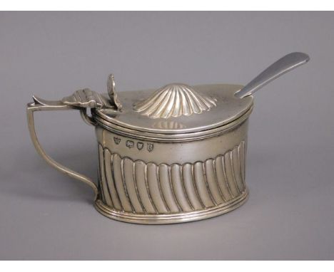 An 1892 London silver mustard by Haseler Bros. with later silver spoon, silver weight 71.9g