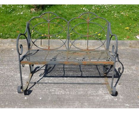 A hollow framed metal rocking garden bench, 45in wide 