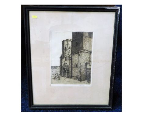 An early 20thC. framed lithograph of St. German's church by Smith, image size 12in x 9in