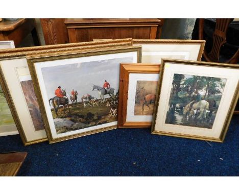Three framed limited edition Archibald Thorburn bird prints, a Munnings print &amp; similar decorative pictures