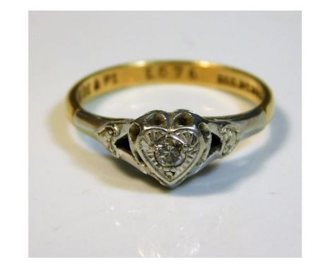 An early 20thC. 18ct gold &amp; a platinum set diamond ring, size J/K, 2.3g