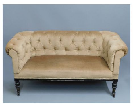 An early 19thC. Regency period button back sofa with lacquered &amp; gilded decor, 62in wide 