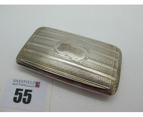 A Slim Hallmarked Silver Snuff Box, Edward Smith, Birmingham 1857, of rounded rectangular form, allover engine turned decorat