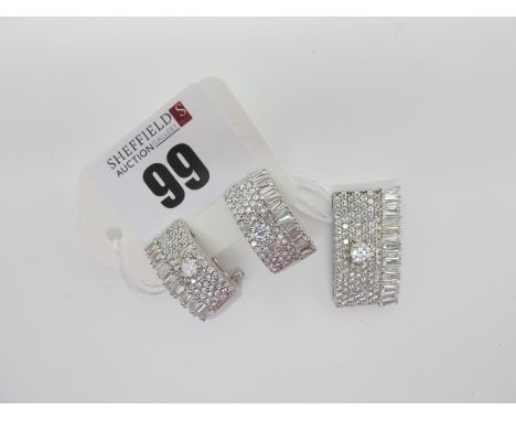 A Pair of Modern CZ Set Rectangular Panel Earrings, on Continental pierced hinged back fittings, stamped "S925"; together wit