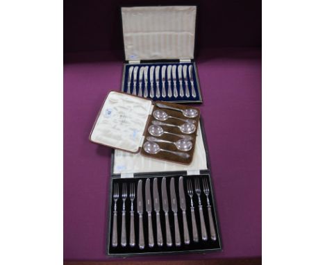 A Set of Twelve Hallmarked Silver Handled Tea Knives, JD WD, Sheffield 1918, in original fitted case; together with a cased s