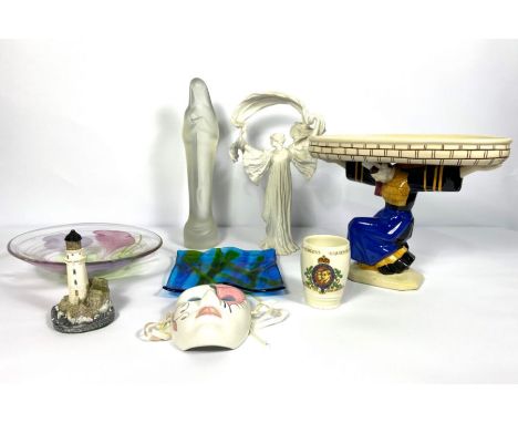 A group of decorative glass, including Vintage CSL figure of the Madonna, 38cm high; a glass slump tray, a decorative glass b