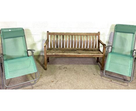 A modern garden bench, and two (boxed) garden folding chairs