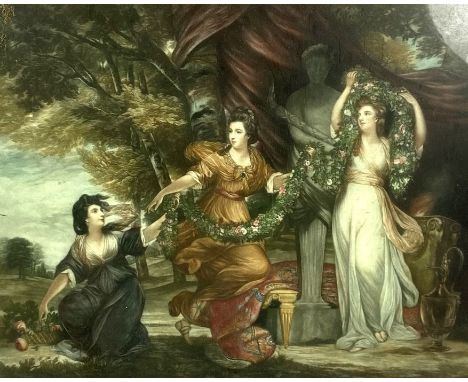 After Sir Joshua Reynolds, Three Ladies Adorning a Term of Hymen, originally painted 1773, coloured lithograph published 1912