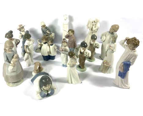 A group of assorted figurines, including a LLadro figure of a Young Girl with Ducks, similar works by Nao etc. (a lot)