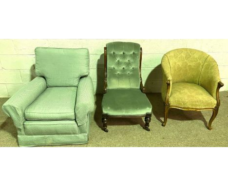 A Victorian button upholstered nursing chair, together with two other chairs (3)