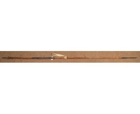 A 19th century bamboo cavalry lance, 108" (9') overall, the shoe bearing ordnance marks "9.L", serial number "599" and other 