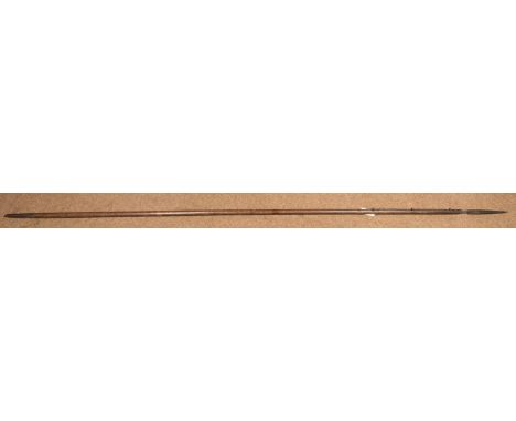 An 1848 pattern wooden cavalry lance, 109" (9'1") overall, with long flattened diamond section head, the socket stamped "ENFI