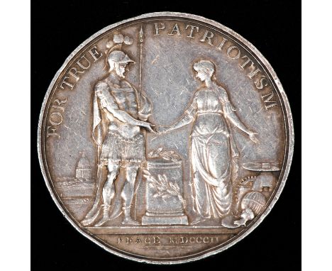 Birmingham Loyal (Volunteers) Association 1802, silver struck medal 48mm, obverse Roman warrior being presented with a medal 