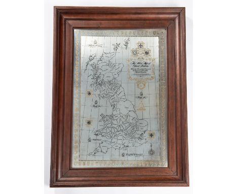 A hall marked silver limited edition "Map of Great Britain", by the Danbury Mint, 1978, 49cmx30cm, with gilt borders and surr