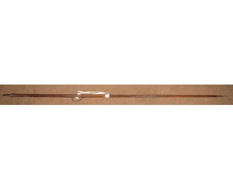 A 19th century wooden cavalry lance, 109" (9'1") overall, with small flattened diamond section head, the socket with indistin