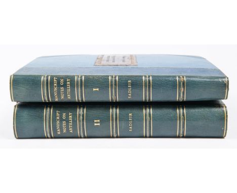 2 interesting bound manuscript volumes being Notes kept by Captain R Sadleir RA, cover labels lettered "Notes on Artillery Lo