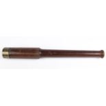 An interesting late 18th century mahogany truncheon, 2 stage body 16”, the lead weighted head