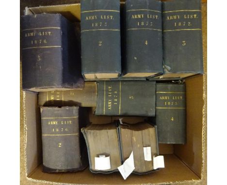 14 Victorian volumes of the Army List: 1872, 1873 (3), 1875 (2), 1876 (2), 1878 (3), 1880 (3). All in contemporary official b