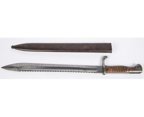 A German M1898 bayonet, saw back blade 14½" by "Weyersberg Kirschbaum &amp; Cie Solingen", the hilt with trimmed muzzle ring 