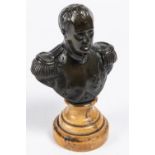 A bronzed bust of Napoleon Bonaparte, with marble circular base, height 8", signed "Renault". VGC £