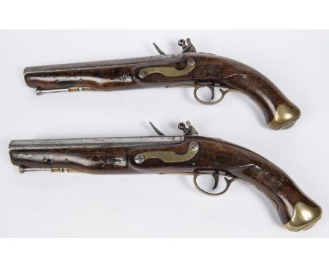 A brace of 10 bore military pattern flintlock merchant ship's pistols, by Williams &amp; Powell (Liverpool 1833-1870), barrel