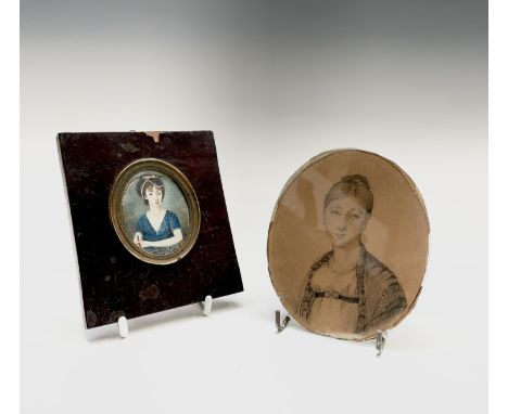 Portrait miniature, Anne Bronte?, and a pencil drawing of a woman (2) UK Postage: £17.04